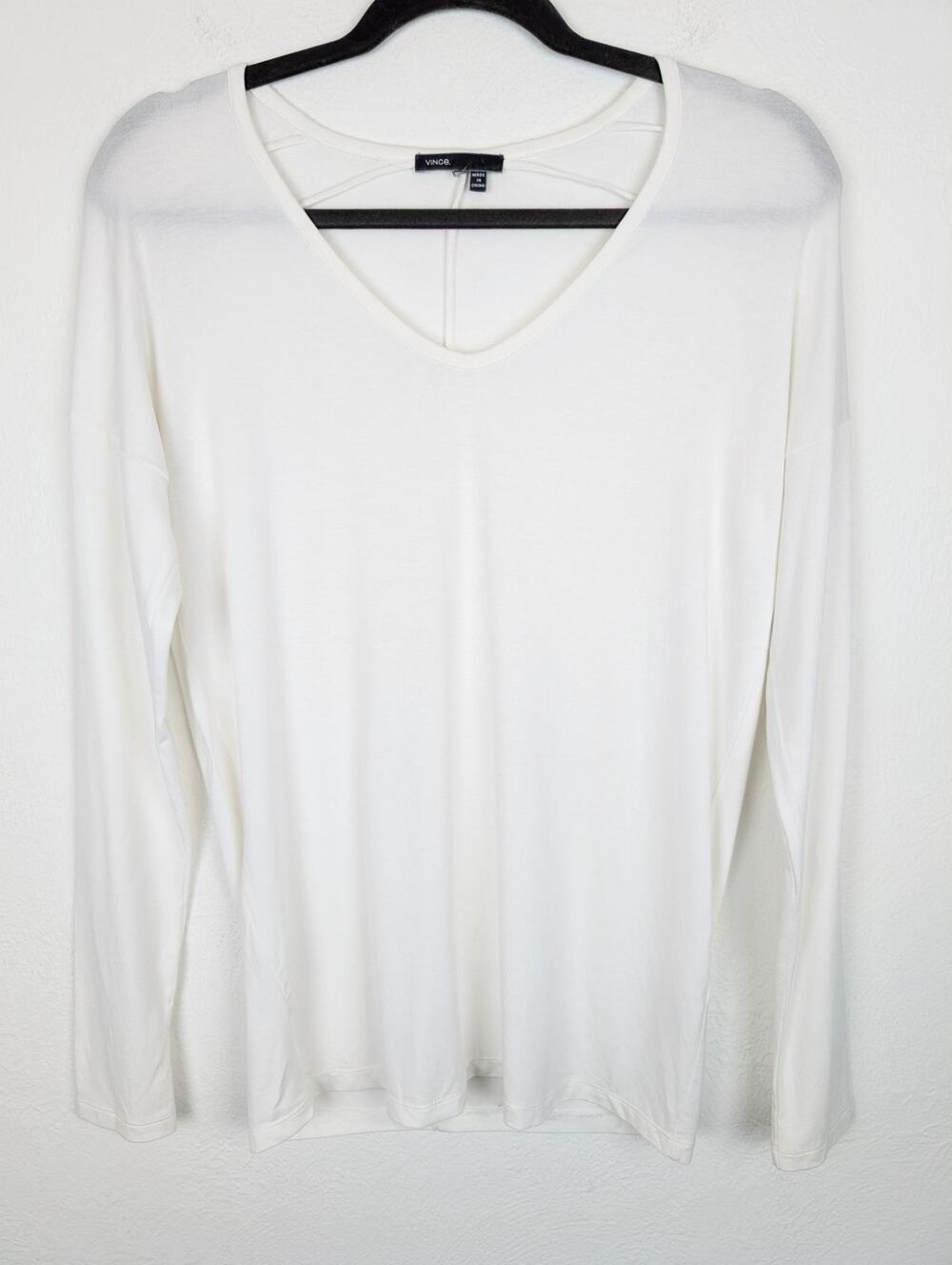 Vince Top Micro Modal V Neck Back Seams Relaxed Soft Cream Minimalist Size S